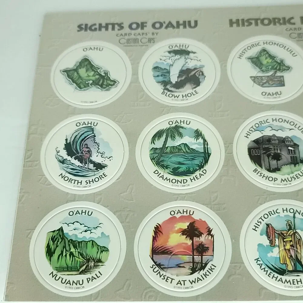 Pogs Sights of O'ahu Historic Honolulu Custom Caps Sealed On Card NEW